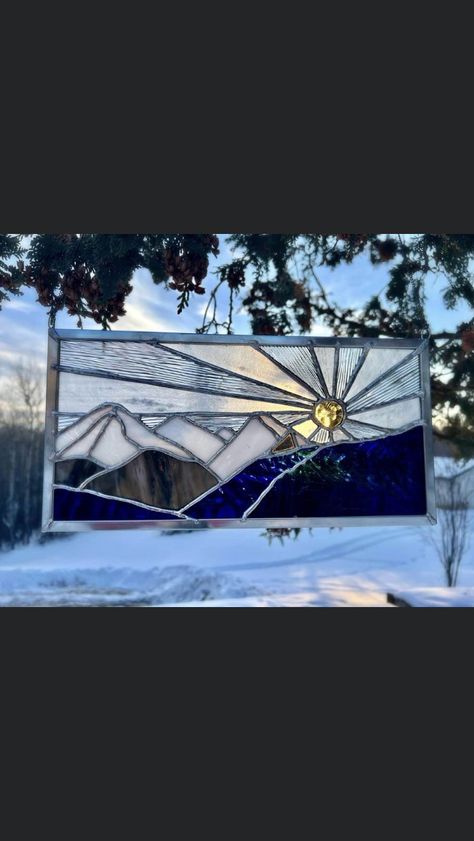 Stained Glass Ideas Inspiration, Stained Glass Mountain Scene, Stained Glass Waves, Stained Glass Mountains, Glass Etching Diy, Material Studies, Diy Stained Glass Window, Stained Glass Quilt, Stained Glass Patterns Free