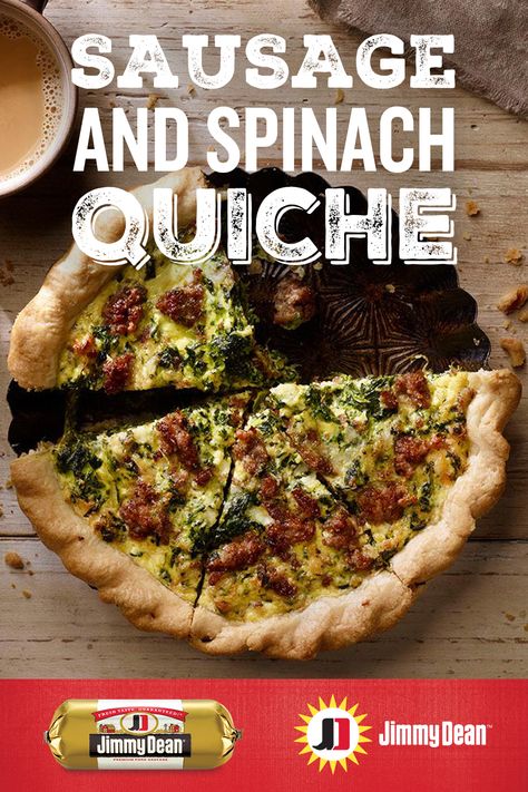 Put a sunny shine on your morning with this easy cooking recipe—our delicious Sausage and Spinach Quiche. This quick-to-make sausage breakfast is made with fresh Jimmy Dean®Signature Seasoned Sausage, eggs, cheese and frozen spinach. Sausage Spinach Quiche, Sausage And Spinach Quiche, Sausage And Spinach, Eggs Spinach, Jimmy Dean Sausage, Savory Tarts, Breakfast Sausage Recipes, Breakfast Quiche Recipes, Spinach Quiche