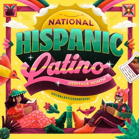 Gina Barranco🔮 on Instagram: “Super happy to be a guest artist at @scholasticbookfairs for Hispanic Latino heritage month 🌈☀️and to have the opportunity to interpret and…” Latino Lettering, Latino Design, Latin Design, Latino Heritage Month, Latin Party, Book Cover Design Inspiration, Mexico Design, Learn Photo Editing, Packaging Template