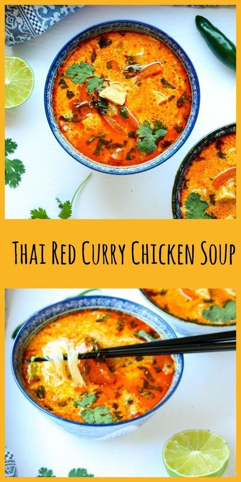 Thai Red Curry Coconut Soup, Thai Red Curry Chicken Noodle Soup, Red Thai Soup, Red Curry Chicken Soup, Thai Red Curry Chicken Soup, Red Thai Curry Wonton Soup, Red Curry Recipes, Soup Recipes Thai, Red Thai Curry Soup