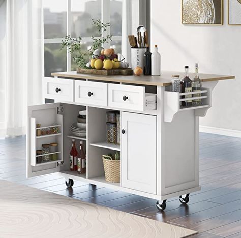 White Kitchen Cart, Drop Leaf Kitchen Island, Organiser Cucina, Mobile Kitchen Island, Stationary Storage, Countertop Cabinet, Kitchen Island On Wheels, Rolling Kitchen Island, Kitchen Island Cart