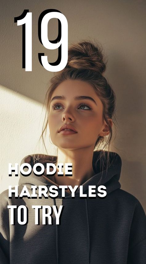 Keep it casual and cute with these 19 hoodie hairstyles! From sleek ponytails to messy buns and effortless waves, these hairstyles are perfect for when you're rocking your favorite hoodie. Stay cozy and stylish with these easy-to-try looks that work for any casual day out! Hoodie Hairstyles, Easy Casual Hairstyles, Easy Messy Hairstyles, Effortless Waves, Cute Buns, Messy Ponytail, Perfect Hairstyle, Messy Buns, Messy Bun Hairstyles