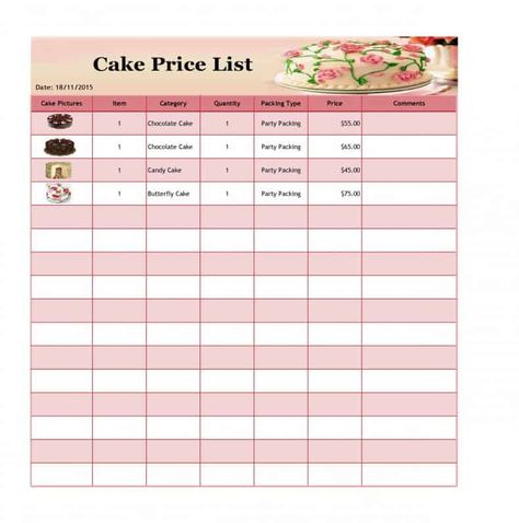 8+ Free Price List Design Templates - Word Excel PDF Formats Cake Price List Design Templates Free, Cake Price List Design, Pricelist Design Templates Free, Cake Price List, Price List Template Design, Price List Design, Pricing Guides Templates, Table Template, Pricing Templates