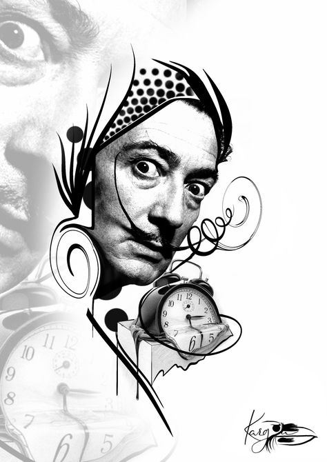 Custom tattoo design, modern. Dali Tattoo Ideas, Salvador Dali Tattoo, Danny Tattoo, Detailed Tattoos, Convention Tattoo, Dali Tattoo, Graffiti Alphabet Styles, Geometric Line Tattoo, Pop Art Tattoos