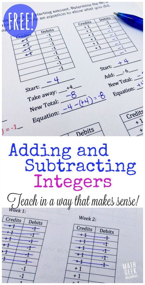 This lesson is a great way to introduce adding and subtracting integers! It gives students a helpful visual to really understand integer operations rather than simply memorizing rules. Adding Integers Worksheet, Subtracting Integers Worksheet, Teaching Integers, Adding Integers, Math Integers, Adding And Subtracting Integers, Integers Worksheet, Subtracting Integers, Integer Operations