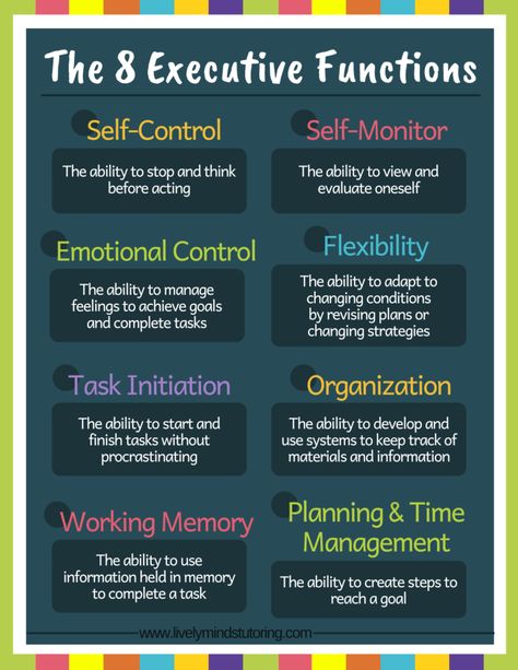 Executive Functions Explained – Lively Minds Tutoring Teaching Executive Functioning, Executive Functions, Executive Function, Executive Functioning Skills, Self Monitoring, School Social Work, Working Memory, Executive Functioning, Counseling Resources