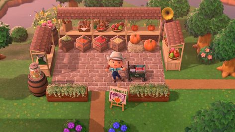 Acnh Farmers Market Stall, Animal Crossing Farmers Market Ideas, Farmers Market Animal Crossing, Acnh Farmers Market Idea, Animal Crossing Farmers Market, Acnh Farmers Market, Animal Crossing 3ds, Animals Crossing, Acnh Ideas