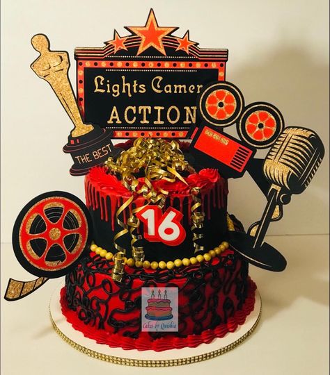 Hollywood Theme Cake, Hollywood Quince, Sweet Sixteen Themes, Hollywood Sweet 16, Hollywood Cake, Red Carpet Theme, Birthday 16, Quince Cake, Quince Themes