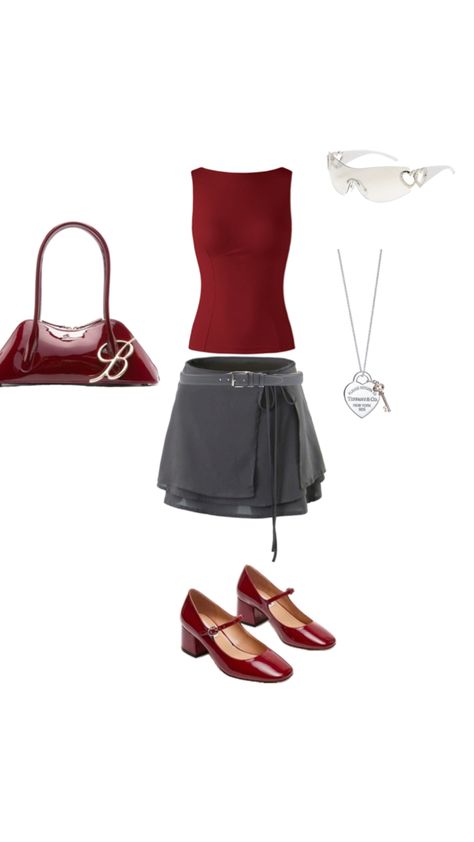 Wine color,maroon,gray,ootd,cute,y2k,silver,sunglasses,necklace,heels,closed toed,bag,Tiffany,inspo, outfit Wine Red Outfit, Red Outfit Aesthetic, Red Outfit Ideas, Gray Outfit, Dressy Casual Outfits, Grey Outfit, Wine Wedding, Wine Color, Outfit Aesthetic