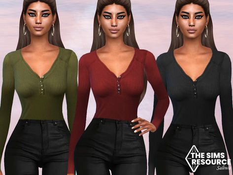 Saliwa's Front Button Long Sleeve Tops Sims 4 Cc Long Sleeve Shirt, The Sims 4 Top, Sims 4 Clothing Sets, Casual Sport Outfit, Sims Characters, Cc Mods, High Waisted Denim Skirt, Office Outfits Women, Denim Belt