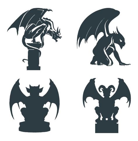 Set of 4 silhouettes of gargoyles Gargoyle Drawing, Seattle Logo, Cricut Tumbler, Tumbler Designs Sublimation, Gargoyle Tattoo, Gothic Gargoyles, Creepy Christmas, Gothic Halloween, Cricut Craft Room