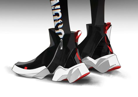 Techwear Shoes, Cyberpunk Outfit, Concept Clothing, Shoes Drawing, Concept Car Design, Shoe Art, Character Outfits, Chest Bag, Costume Design