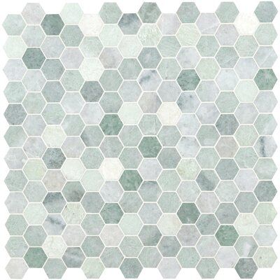 Add a splash of elegance to your decor with this Mosaic Tile. This Grade 1 tile makes a statement on floors, walls, and countertops. The luxurious Icy Green with hints of white hexagonal pieces is compatible with subsurface heating elements and water-resistant, providing ample opportunities for floors and walls in kitchens and bathrooms. Offering supreme style and strength, the frost-resistant tile absorbs more than 3% but less than 0.5% of water. This flooring option is skid-resistant for added Hexagon Mosaic Tile, Green Mosaic, Marble Wall Tiles, Trailer Life, Honed Marble, Marble Mosaic Tiles, Mosaic Wall Tiles, Hexagonal Mosaic, Hexagon Tiles