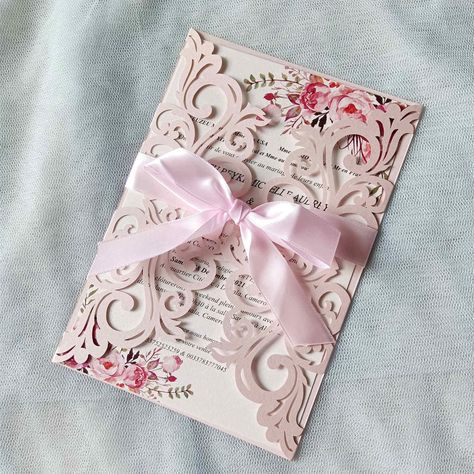 PRICES MAY VARY. Package including: 25 * Invitations Pockets + 25 * Cream Envelopes+25 * Blank Inner Sheets +25 * Ribbons Invitation Pocket:250g Quality Cardboard,4.9 *7.2.Its a whole blank set. The Inner Sheet is BLANK, no flower no text, it is shimmery ivory cardstock. You need laser printer to print. The Ribbons are flat sending, you need to tie bow by yourself. The Invitations are perfect for wedding, bridal shower, engagement, anniversary, festival, birthday, graduation, sweet 16 ect. 25PCS Princess Wedding Invitations, Bridal Shower Wine Theme, Wedding Invitations Champagne, Ribbon Invitation, Quince Invitations, Wedding Mint Green, Hot Pink Weddings, Amazing Houses, Laser Cut Invitation