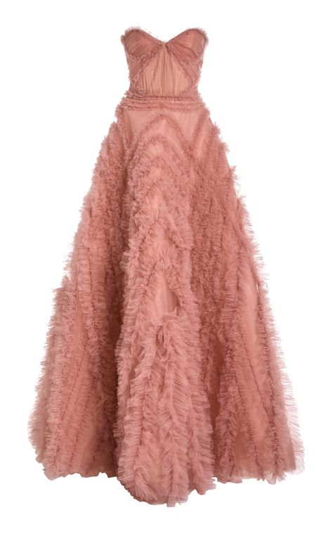 Ruffled Strapless Tulle Gown by J. MENDEL for Preorder on Moda Operandi Ruffle Ball Gown, Tulle Gown, Dream Dresses, Pink Ruffle, Couture Gowns, Gorgeous Gowns, Fancy Outfits, Beautiful Gowns, Couture Dresses