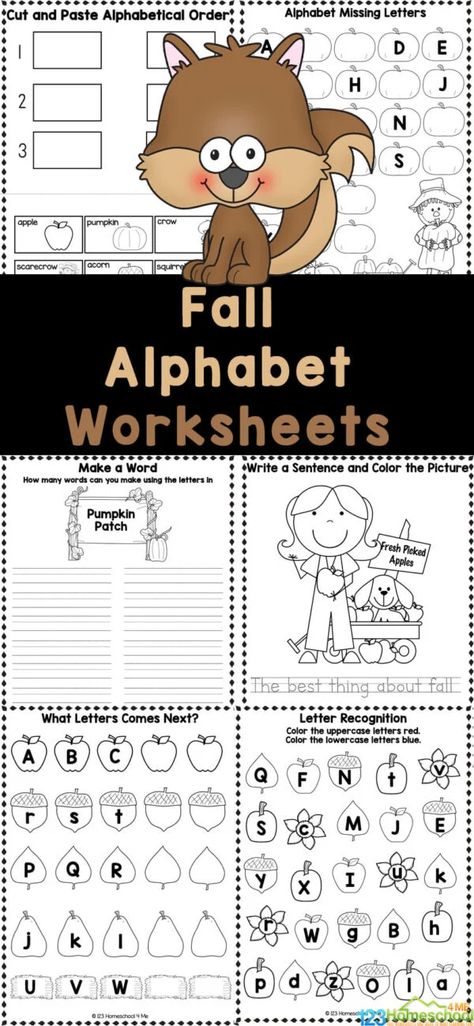 FREE Printable Fall Alphabet Worksheets for Preschool & Kindergarten Tree Craft For Preschool, Spider Math Activities, Fall Tree Craft, Fall Alphabet, Letter Matching Activities, Fall Worksheets, Preschool Crafts Fall, Pumpkin Activities, Apple Activities