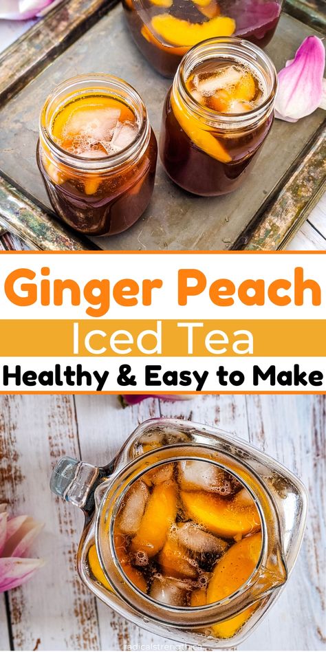 Ginger Peach Tea, Healthy Sweet Tea Recipes, Ginger Iced Tea, Sunset Drinks, Peach Iced Tea, Tea Drink Recipes, Peach Ice Tea, Tea Drinks, Ginger Peach