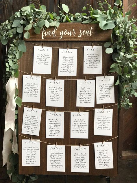 Find your seat seating chart board rustic seating sign wood | Etsy #weddingdecorations Rose Gold Table Runner, Rustic Seating Charts, Find Your Seat, Table Seating Chart, Table Assignments, Seating Sign, Reception Seating, Seating Plan, Seating Chart Wedding