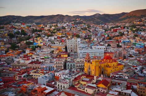 View of Guanajuato, Mexico just after sunset Latin America Aesthetic, Dnd World Building, Cruise Ship Tips, America Aesthetic, Latin American Culture, Best Countries To Visit, Mexico Photography, Mexico Resorts, Travel Mexico