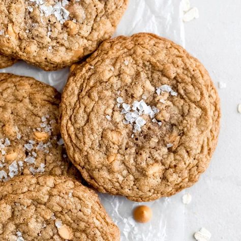 Incredible sweet and salty brown butter butterscotch oatmeal cookies with nutty, caramel flavors in every bite thanks to the brown butter! This magical cookie is baked with cornflakes for a delicious texture and will wow anyone. #cookies #dessert #butterscotch #brownbutter Butterscotch Oatmeal Cookies, Butterscotch Oatmeal, Oatmeal Butterscotch Cookies, Butterscotch Cookies, Sweet Foods, Oatmeal Cream Pies, Ambitious Kitchen, Oatmeal Cream, Sprinkle Cookies