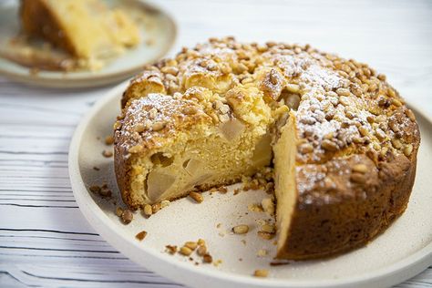 Pear And Ricotta Cake, Pear Ricotta Cake, Everyday Gourmet Justine Schofield, Pear Ricotta, Pear Recipes Easy, Justine Schofield, Pine Nut Recipes, Beautiful Baking, Nut Cake