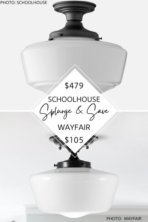 SCHOOLHOUSE NEWBURY SEMI-FLUSH LIGHT DUPE — KENDRA FOUND IT Rejuvenation Lighting, Schoolhouse Light, Decorate On A Budget, School House Lighting, Foyer Lighting, Flush Light, I Saw The Light, Mid Century Lighting, Multi Light Pendant