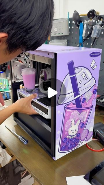 AFTERSHOCK PC on Instagram: "🎥 Behind the scenes creating our latest BUBBLE TEA SERIES at ULTRA-LABS🧋✨ 

Fueled by our obsession with Bubble Tea, we created three three bubbly flavours: Strawberry, Taro and the Classic Milk Tea 💫 Each panel is meticulously designed to capture the essence of these flavours, and each flavour has its own unique animal - bunny, kitten, and puppy! 🐰🐶🐱 ⁠
⁠
🧋  Custom Bubble Tea Cup with faux pearls swirling inside⁠
🧋  Name personalisation⁠
🧋  Custom Bubble Tea panel prints⁠
🧋  Custom GPU backplate⁠
🧋  Custom Straw Magnet⁠
⁠
Dive into a world of vibrant hues, whimsical designs, and enchanting flavors that will elevate your gaming setup to a whole new level of sweetness! 🫶🏻⁠
www.aftershockpc.com/limited-edition⁠" Bubble Tea Cup Design, Classic Milk Tea, Bubble Tea Cup, Bubble Tea Flavors, Tea Cup Design, Bubble Tea Shop, Bubble Milk Tea, Tea Maker, Boba Tea