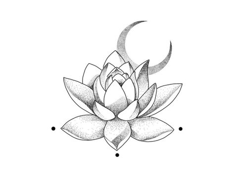 Lotus Tattoo Thigh, Lotus Moon Tattoo, Moon And Lotus Tattoo, Lotus Tattoo Ideas For Women, Tattoo Ideas Tumblr, Lotusblume Tattoo, Om Symbol Art, Small Lotus Tattoo, Lotus Flower Drawing