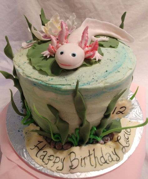 Axolotl Birthday Cake, Axolotl Cake, Squishmallow Cake, Aquarium Cake, Axolotl Party, Axolotl Squishmallow, Birthday Event Ideas, Minecraft Axolotl, Pond Cake