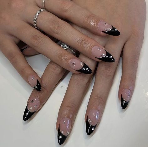 Kutek Disney, Unghie Sfumate, Black Acrylic Nails, Grunge Nails, Almond Acrylic Nails, Soft Nails, Sparkle Nails, Design Nail, Prom Nails