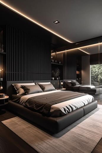 Modern Couple Bedroom, Black Modern Bedroom, All Black Bedroom, Dark Room Aesthetic, Vibey Bedroom, Minimalist Living Room Ideas, Living Room Minimalist, Small Apartment Bedrooms, Earthy Bedroom