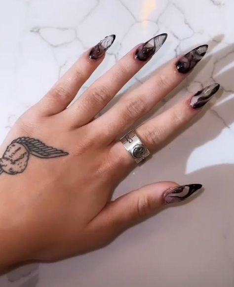 Nessa Barrett Nails, Black Acrylic Nail Designs, American Nails, Witchy Nails, Black Acrylic Nails, Edgy Nails, Acrylic Nails Coffin Pink, Nessa Barrett, Womens Nails