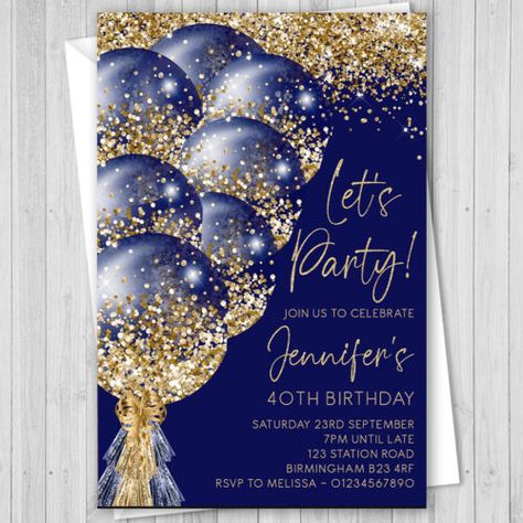 PERSONALISED BIRTHDAY INVITATIONS INVITES NAVY GOLD 40TH 50TH 21ST ANY AGE | eBay Mens Birthday, Birthday Women, 50th Bday, Mens Birthday Party, Navy Gold, 40th Birthday, 50th Birthday, Personalized Birthday, Birthday Invitations