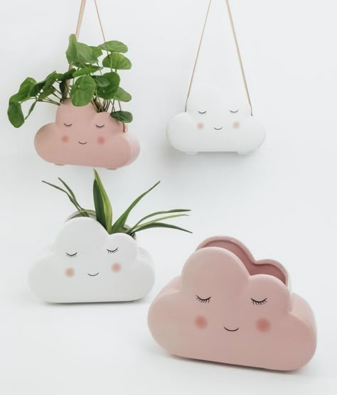 Moon Ceramics, Pink Pots, Cloud Hanging, Cute Cloud, Color Drawing Art, Pink Cloud, Clay Crafts Air Dry, Clay Diy Projects, Ceramic Pots