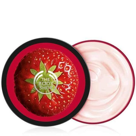 Strawberry Body Butter, The Body Shop Strawberry, Body Shop Strawberry, Body Shop Body Butter, Strawberry Soap, Body Routine, Junk Ideas, Scented Body Lotion, Strawberry Girl