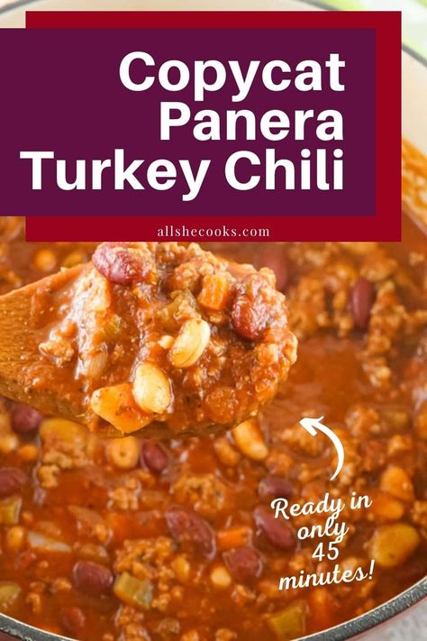 Ground Turkey Chile, Panera Chili Recipe, Panera Turkey Chili Recipe, Panera Turkey Chili, Ground Turkey Chili Recipe, Turkey Chili Recipe Easy, Turkey Chilli, Panera Recipes, Panera Copycat