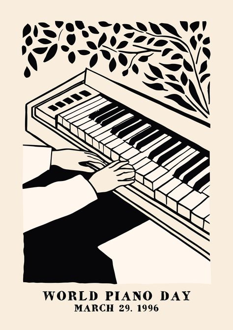 World Piano Day Poster | March 29 1996 | Vintage Music Art Print | Black and White Piano Illustration | Musician Gift | Music Room Decor by CozySpiritStudio on Etsy Piano Illustration, Black And White Piano, Vintage Music Art, White Piano, Art Print Black And White, Retro Art Prints, Music Art Print, Retro Posters, Jazz Poster