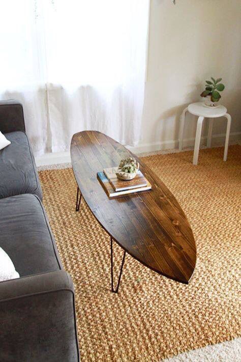 Surfboard Coffee Table, Surf Room, Surf Decor, 아파트 인테리어, Diy Coffee Table, Hairpin Legs, Diy Furniture Projects, House Bathroom, Coffee Table Design