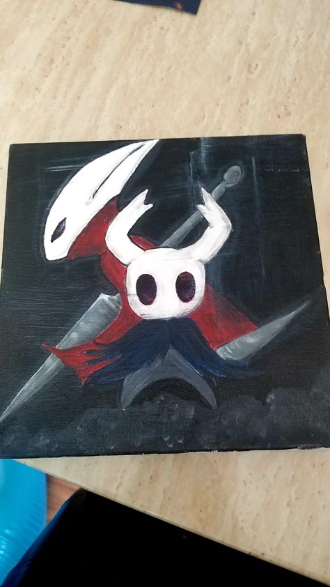 Fan art . Acrylic paint . Hollow knight Hollow Knight Painting, Hollow Knight Drawing, Dark Souls Painting, Knight Drawing, Hollow Night, Knight Games, Cute Canvas Paintings, Poster Drawing, Cute Canvas