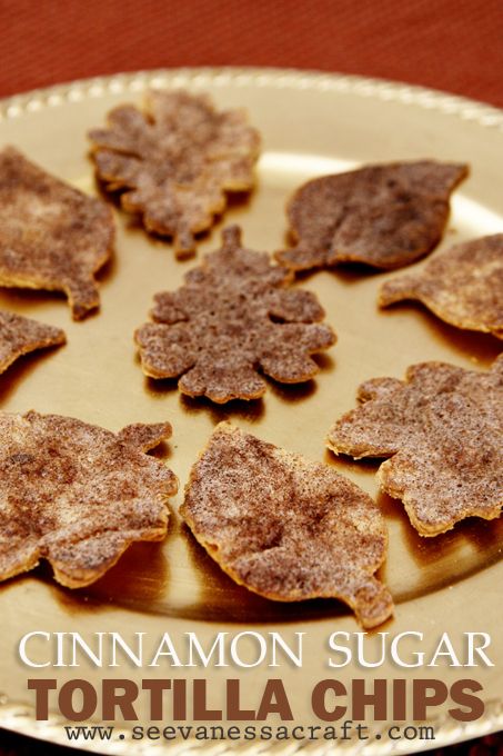 Cinnamon Sugar Leaf Tortilla Chips - Kids Can Help! Cinnamon Sugar Tortilla Chips, Cinnamon Sugar Tortilla, Cinnamon Sugar Tortillas, Edible Crafts, Thanksgiving Recipes Side Dishes, Thanksgiving Side Dishes, Fun Kids Food, Food Crafts, Snack Mix