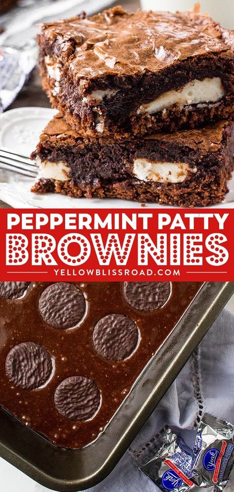 Peppermint Patty Brownies, York Peppermint Patties, Peppermint Patty Recipe, Chocolate Mint Brownies, Cookie Dough Cake, York Peppermint Patty, Peppermint Brownies, Mint Brownies, Peppermint Patty