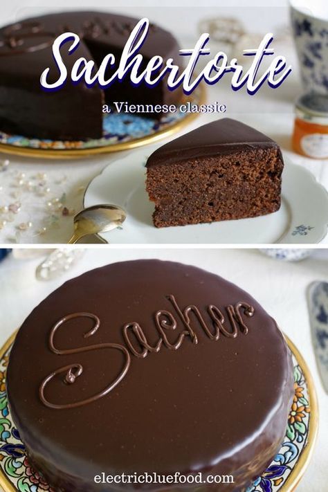 Sachertorte is a signature cake in Vienna, made famous at Hotel Sacher in the Austrian capital. A delicious chocolate cake with apricot jam. Sacher Torte Recipe, Sweet Breakfast Treats, Dark Chocolate Ganache, Austrian Recipes, Slow Cooker Desserts, Treats Recipes, Decadent Chocolate Cake, Rich Chocolate Cake, Tasty Chocolate Cake