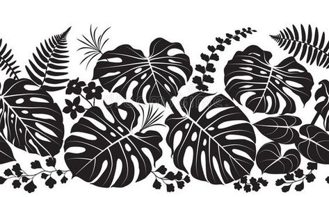 Plants Silhouette, Tropical Prints Pattern, Flor Tattoo, Jungle Background, Ink Link, Stencil Decor, Leaf Silhouette, Paper Plants, Motif Batik