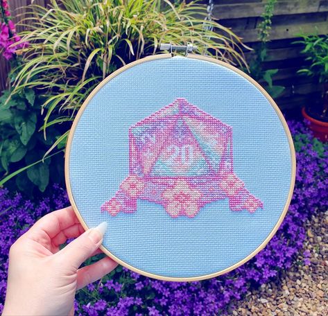 Pastel D20 Cross Stitch on Mid.Blue 14ct. Zweigart Aida. 💙 #crossstitch #crossstitchpattern #craft #dnd #dungeonsanddragons #d20 #dice #pastel #photo #photooftheday #pretty #love Nerdy Cross Stitch Patterns, Pastel Photo, Dragon Cross Stitch, D20 Dice, Needle Minders, Dungeons And Dragons, Cross Stitch Patterns, Stitch Patterns, Needlework