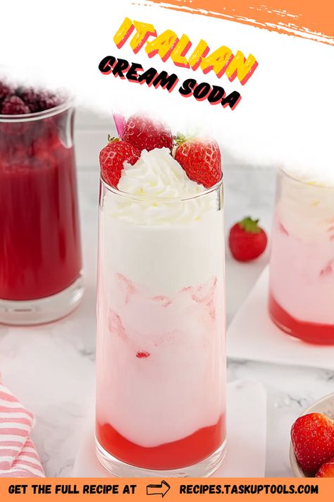 Discover the delightful world of Italian Cream Soda with this refreshing beverage recipe! Perfect for warm days or as a fun party drink, this Italian classic combines fizzy soda with creamy textures and vibrant flavors. Easy to make at home, youll learn how to mix rich syrups with sparkling water and a splash of cream for a delicious twist. Elevate your drink game and impress your friends with this simple yet indulgent treat. Follow along for tips, variations, and stunning presentation ideas that will make your Italian Italian Soda Syrup Recipes, Italian Soda Flavors Combinations, Strawberry Italian Soda, Italian Soda Recipe, Italian Cream Soda Recipe, Cream Soda Recipe, Italian Soda Bar, Italian Sodas, Italian Cream Soda