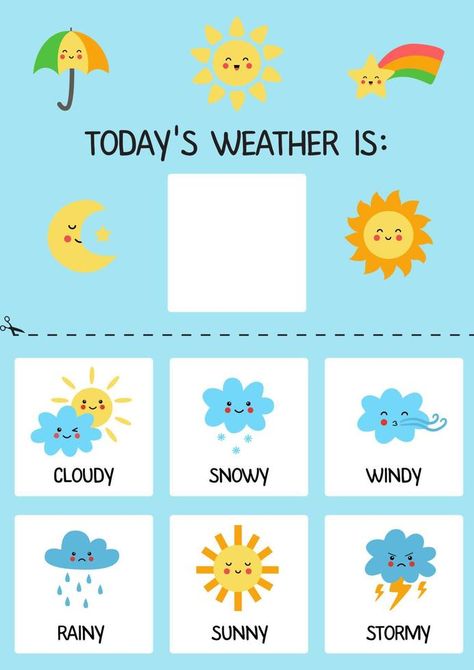 Weather Template, Weather For Kids, Preschool Charts, Preschool Weather, Weather Chart, English Activities For Kids, Preschool Classroom Decor, Learning English For Kids, Kindergarten Learning Activities