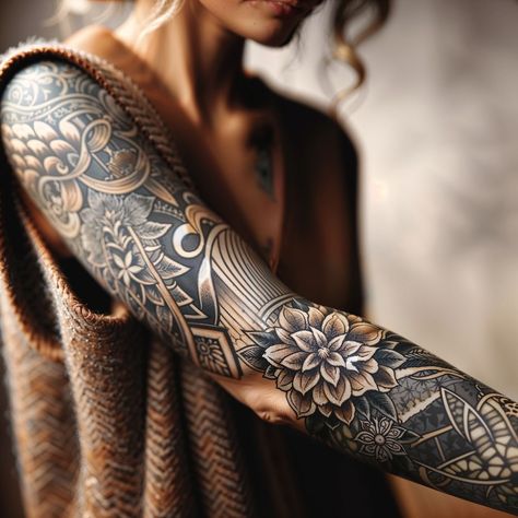 Hip And Leg Tattoo For Women, Top Arm Sleeve Tattoo Women, Wraparound Tattoo, Tattoo Ideas For Woman, Forearm Cover Up Tattoos, Octopus Tattoo Sleeve, Arm Sleeve Tattoos For Women, Mandala Tattoo Sleeve, Nature Tattoo Sleeve