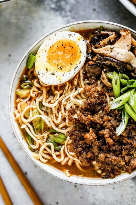 Miso Soup Ramen, Pork Ramen Recipe, Hoisin Pork, Miso Broth, Pork Ramen, Shoyu Ramen, Soup Ramen, Beef Lettuce Wraps, Ramen Bowls