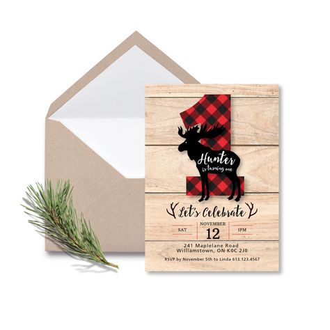 Lumberjack First Birthday Invitation / Printable, Customized, DIY invitation / moose, buffalo plaid, wood / Rustic Woodland Lumberjack boy by crazyfoxpaper on Etsy https://www.etsy.com/listing/483527613/lumberjack-first-birthday-invitation Lumberjack 1st Birthday, Lumberjack Birthday Invitation, Winter Birthday Invitations, Lumberjack Birthday, Lumberjack Party, 1st Birthday Invitation, Winter Birthday, Woodland Forest, Red Flannel