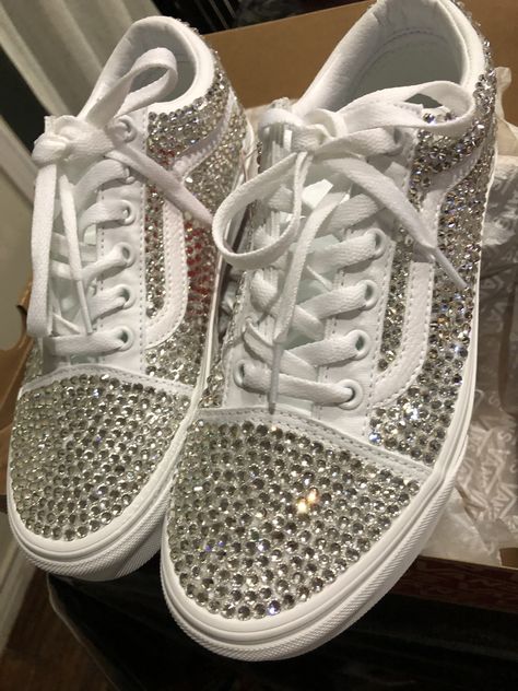 Bedazzled Vans, Rhinestone Vans, All White Vans, Gold And Burgundy Wedding, Wedding Vans, Blue Vans, Shoes Ideas, Diy Things, Prom Ideas